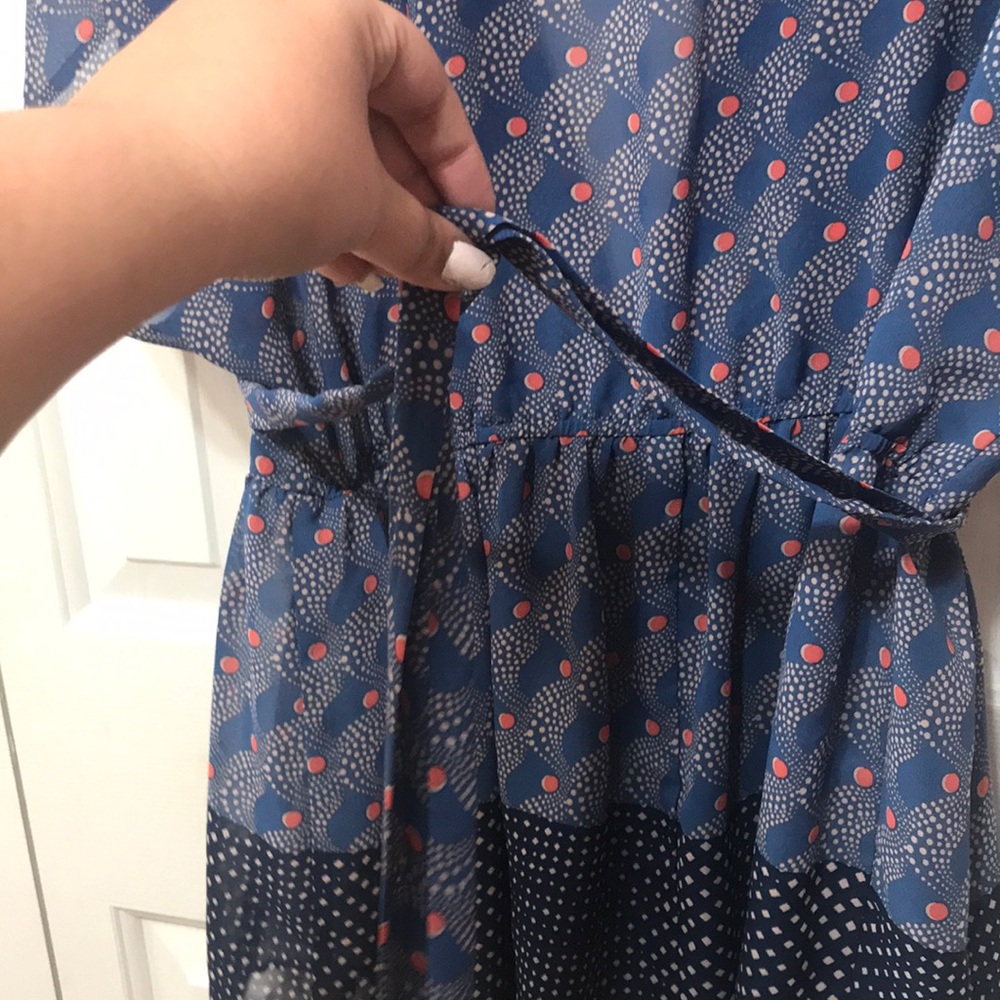 Blue Patterned Sheer Flowy Top - image 6